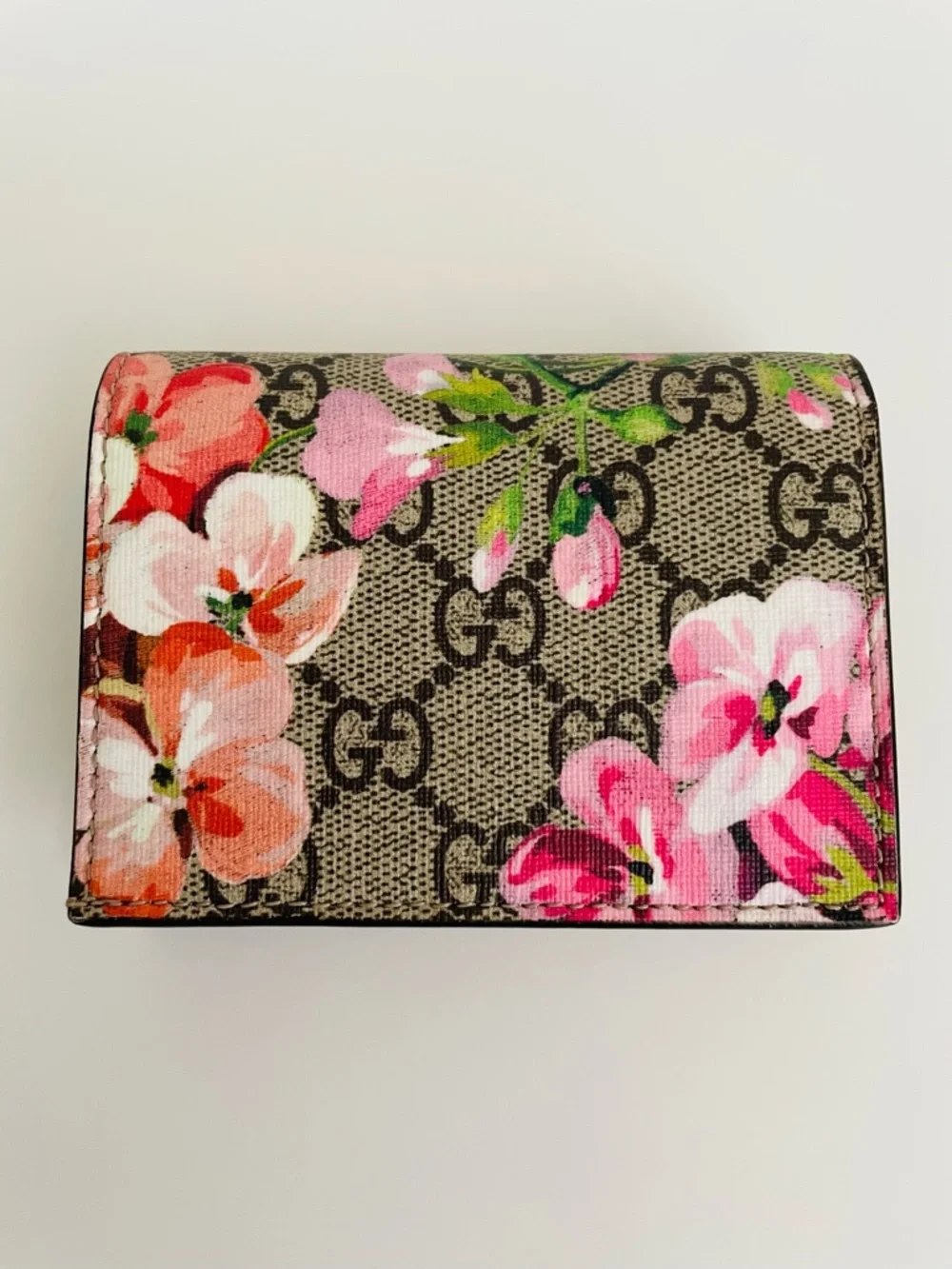Gucci Beige GG Supreme Monogram Blooms Small Wallet with Pink Floral Print - Picture 5 of 12